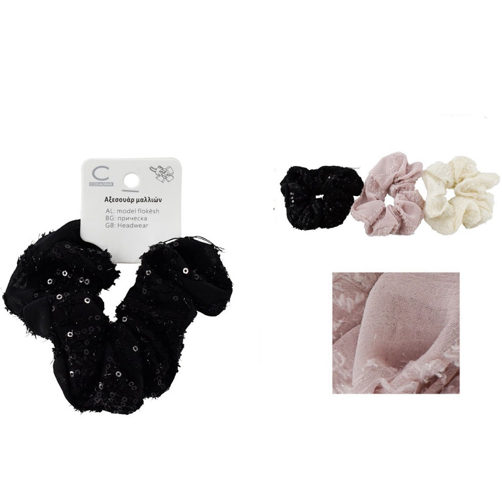 Scrunchie Μαλλιών Με Παγιέτα 10 εκ 3 Χρώματα - 1 Τμχ