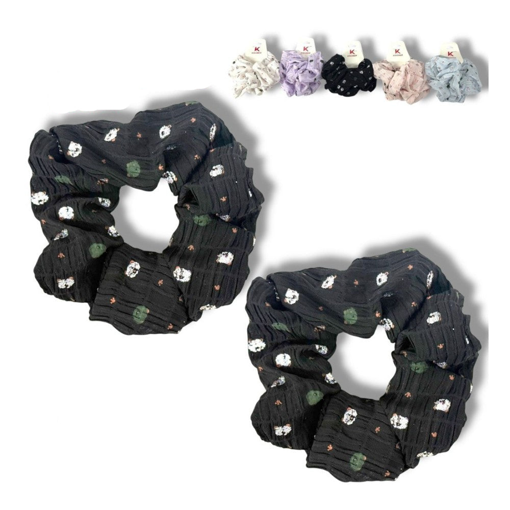 Scrunchie Μαλλιών Σετ 2 Τμχ με Μαύρες Πεταλούδες σε 6 Χρώματα 