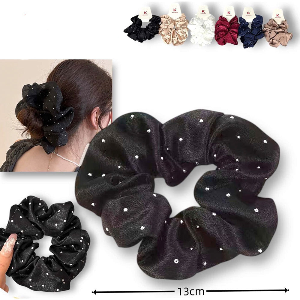 Scrunchie Μαλλιών Σατέν με Στρας 13 εκ – 6 Χρώματα (1 Τμχ)