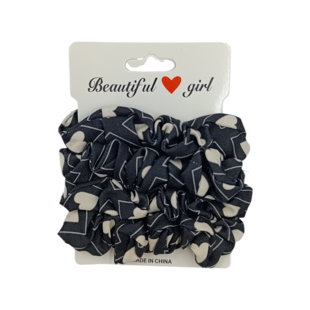 Scrunchies Μαλλιών Καρδούλες-Ρόμβοι 4Τμχ Διάφορα Χρώματα