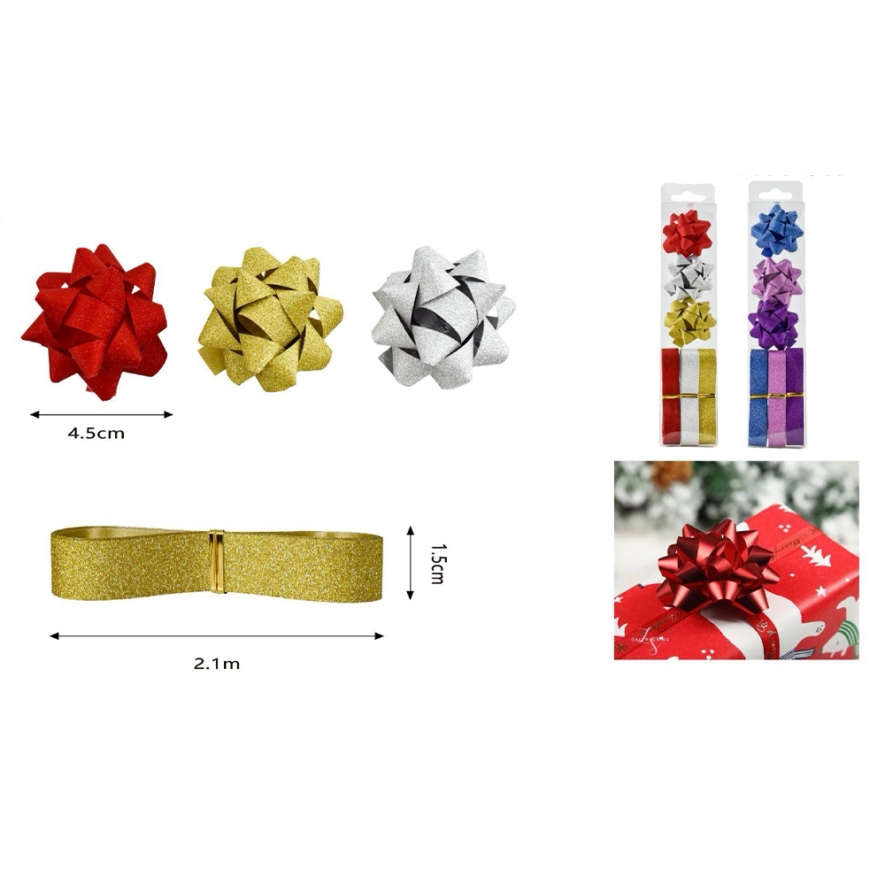 OEMΣετ 3 Φιογκάκια Glitter 4.5 εκ Με Κορδέλα 2,1 m Συσκευασίας Δώρουpapell.gr