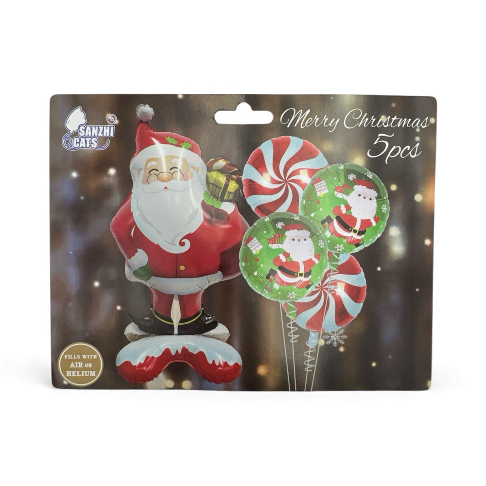 Σετ Μπαλόνια Foil Merry Christmas Άγιος Βασίλης με Γλειφιτζούρι – 5 Τεμάχια