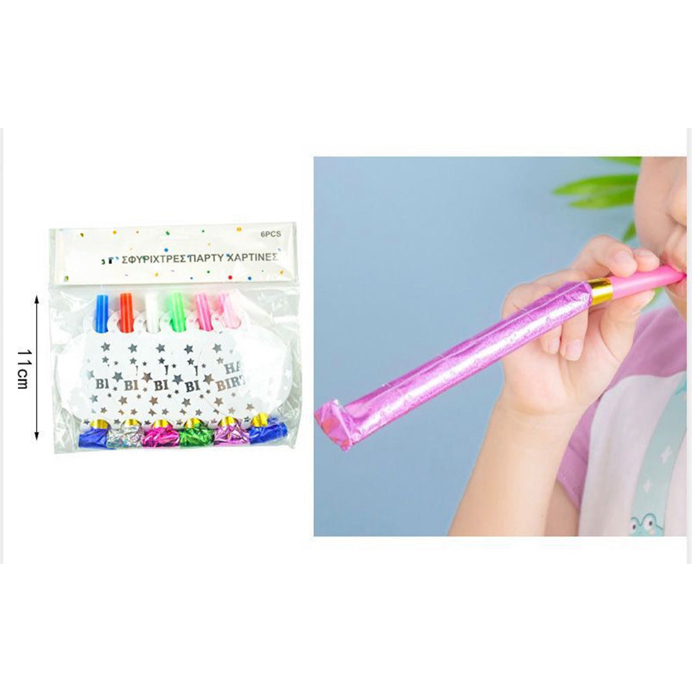 Σετ Φρου - Φρου Party Happy Birthday Ασημί Αστεράκια 6 Τμχ