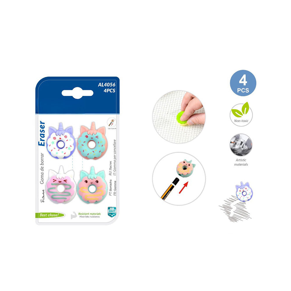 Σετ Γόμες Με Καπάκι Για Μολύβι Donuts Unicorn 4 Τμχ