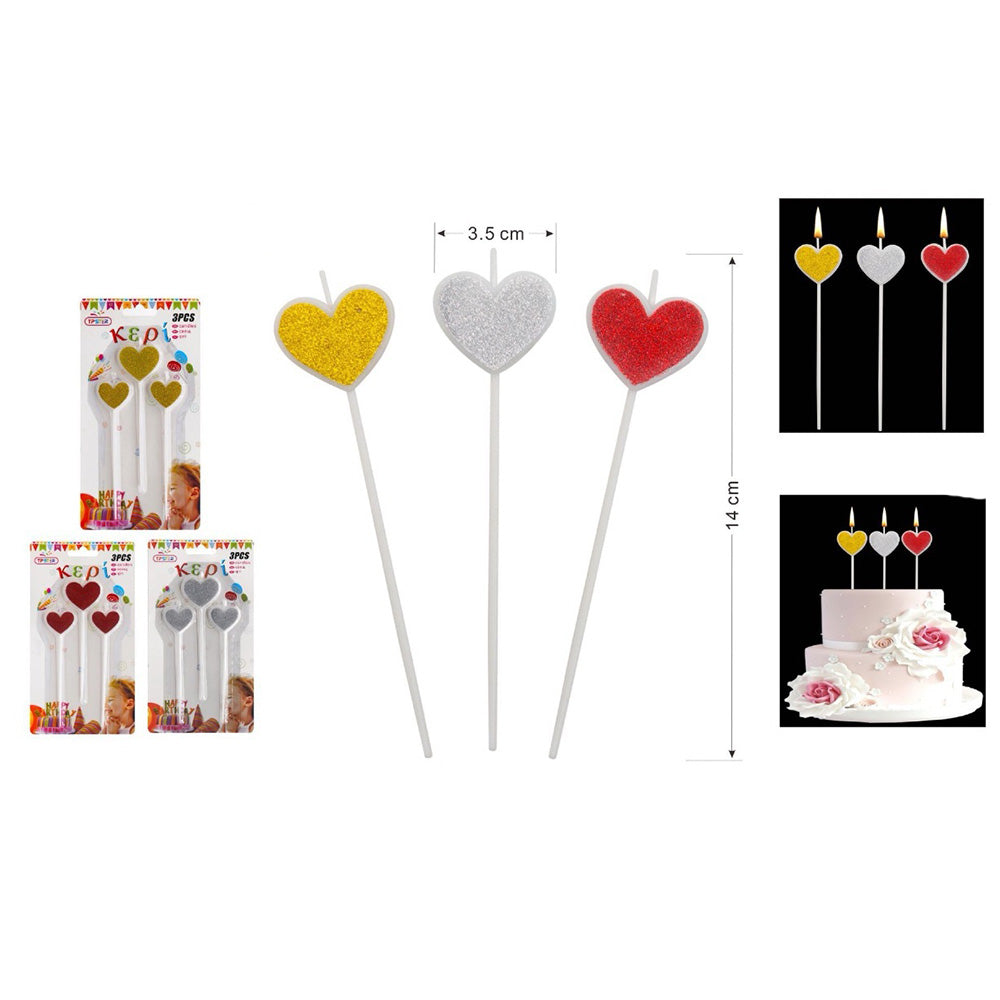 OEMΣετ Κεράκια Γενέθλιών Καρδούλες 3 Τμχ 14 Εκpapell.gr