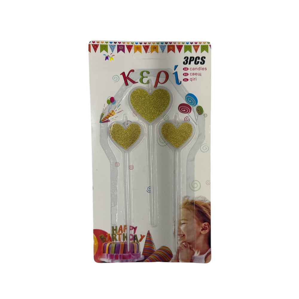 OEMΣετ Κεράκια Γενέθλιών Καρδούλες 3 Τμχ 14 Εκpapell.gr