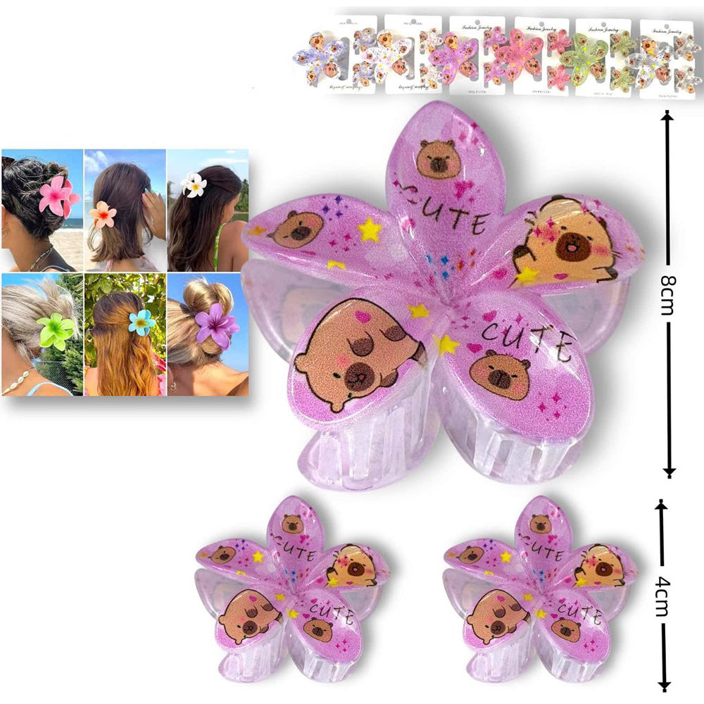 Σετ Κλάμερ Μαλλιών Λουλούδια Capybara – 1 Τμχ 8 εκ & 2 Τμχ 4 εκ, 6 Χρωματισμοί (1 Σετ)