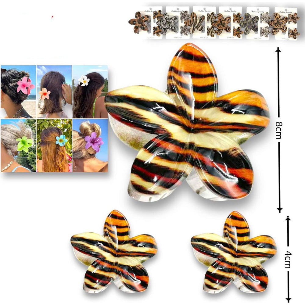 Σετ Κλάμερ Μαλλιών Λουλούδια Leopard – 1 Τμχ 8 εκ & 2 Τμχ 4 εκ, 6 Χρωματισμοί (1 Σετ)