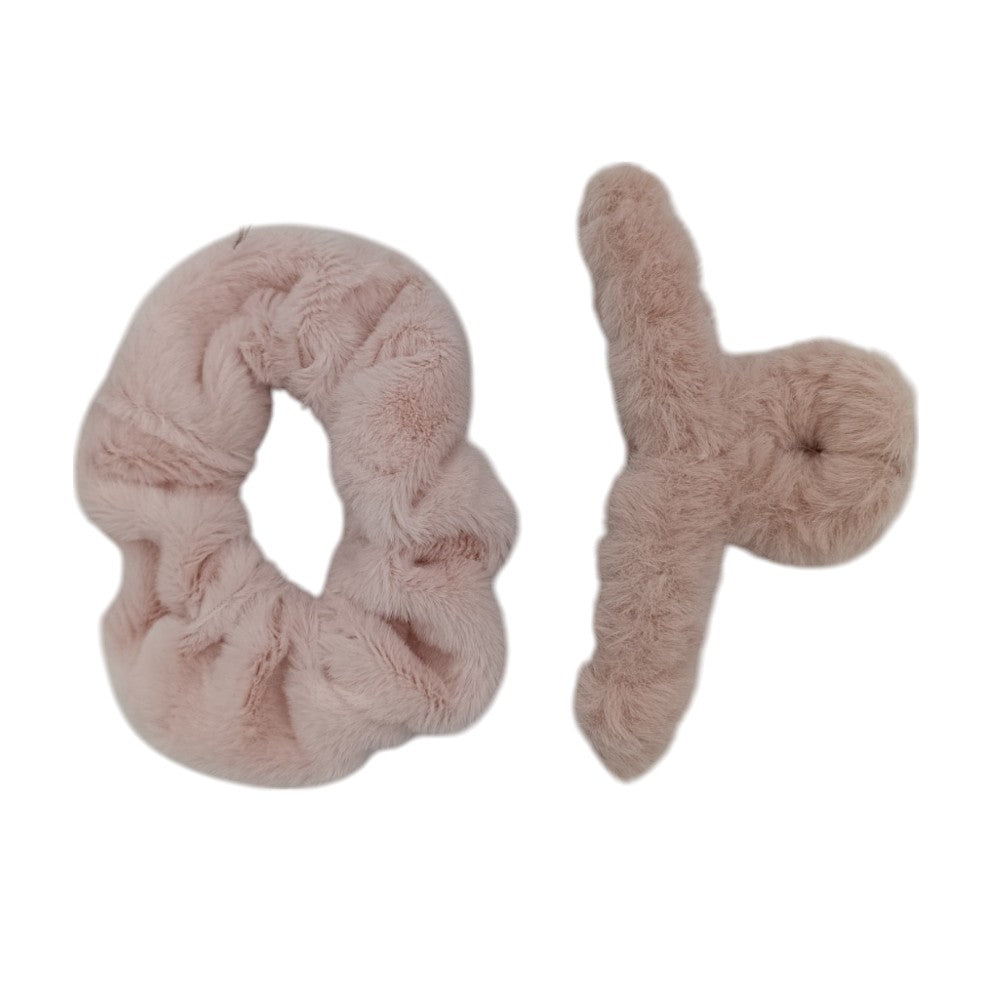 OEMΣετ Κλάμερ Μαλλιών Και Scrunchie Γούνινο 2Τμχ 6 Χρώματαpapell.gr