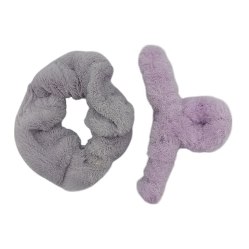 OEMΣετ Κλάμερ Μαλλιών Και Scrunchie Γούνινο 2Τμχ 6 Χρώματαpapell.gr
