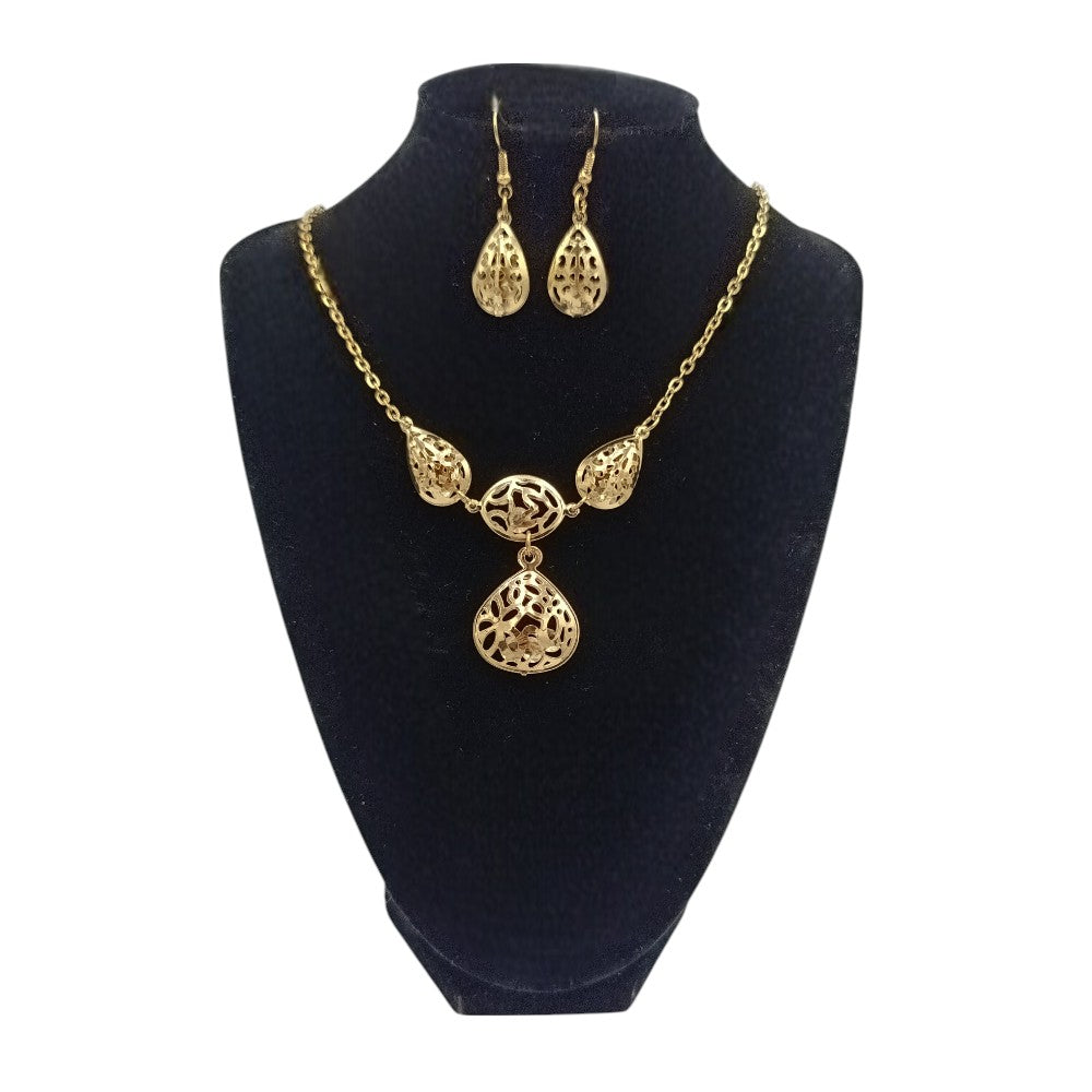 Σετ Κολιέ & Σκουλαρίκια Χρυσά Με Διάτρητo Δάκρυ