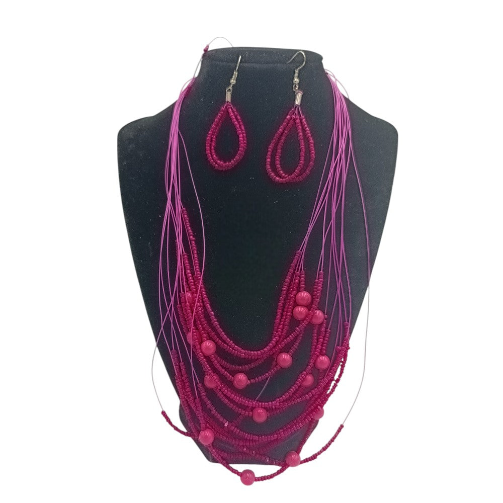 Σετ Κολιέ & Σκουλαρίκια Με Χρωματιστές Χάντρες 4 Χρώματα - 1 Τμχ