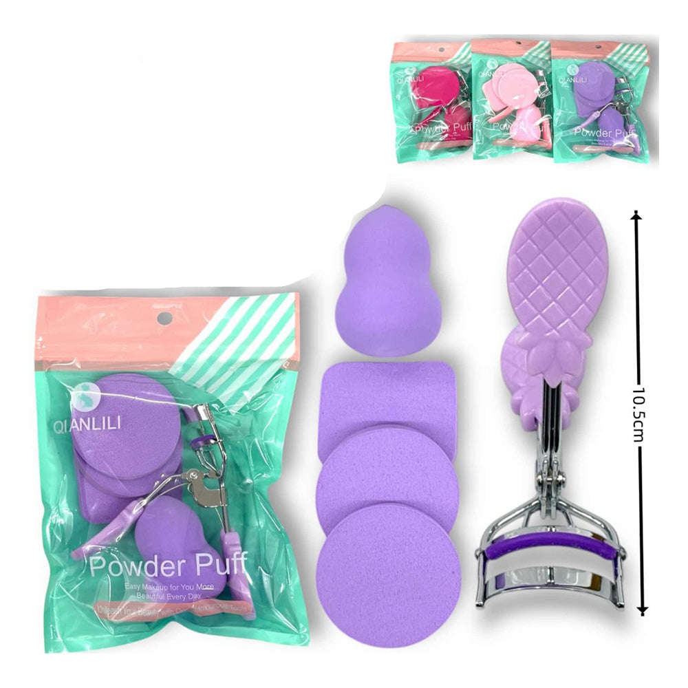 Σετ Make-Up Puff Qianlili Σφουγγαράκια με Ψαλίδι Βλεφαρίδων - 5 Τμχ