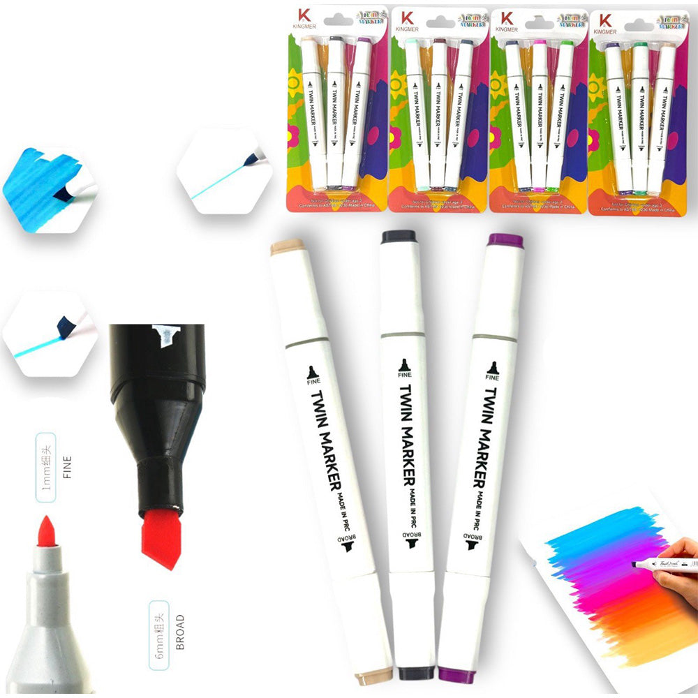 Σετ Μαρκαδόροι Με Διπλή Μύτη 3 Τμχ Διάφορα Χρώματα