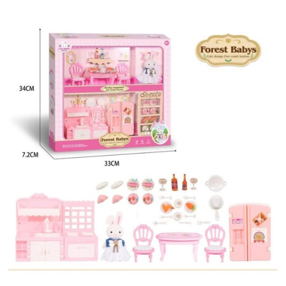 Σετ Μινιατούρες Φιγούρα Λαγουδάκι & Έπιπλα Τραπεζαρία-Κουζίνα