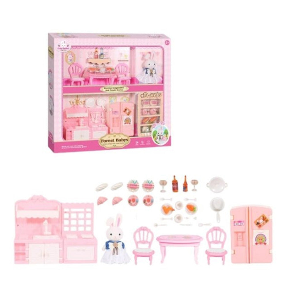 Σετ Μινιατούρες Φιγούρα Λαγουδάκι & Έπιπλα Τραπεζαρία-Κουζίνα