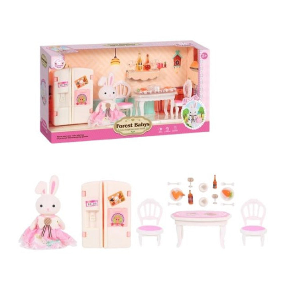 Σετ Μινιατούρες Φιγούρα Λαγουδάκι & Έπιπλα Ψυγείο-Τραπέζι