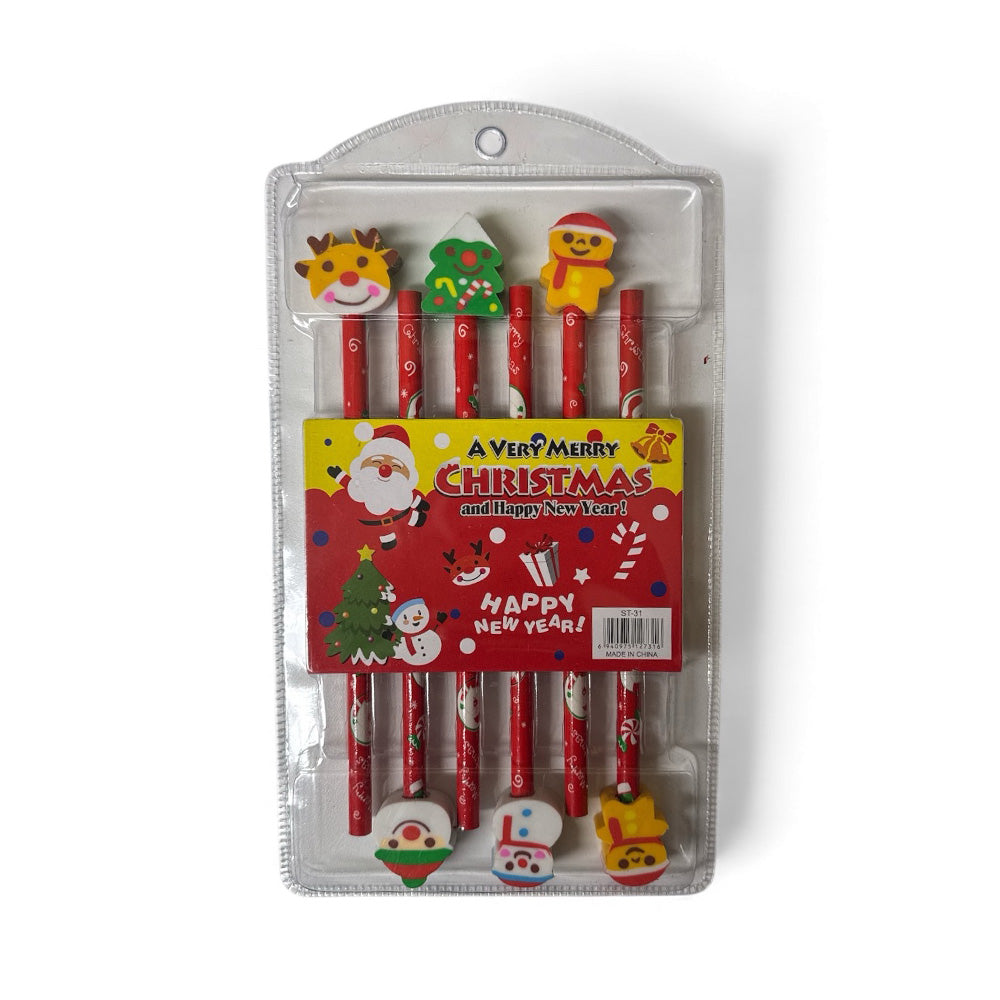 Σετ Χριστουγεννιάτικα Μολύβια με Γόμα – 6 Τεμάχια
