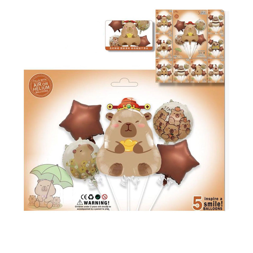 Σετ Μπαλόνια Foil Capybara 5 Τμχ σε Διάφορα Χρώματα – 1 Σετ