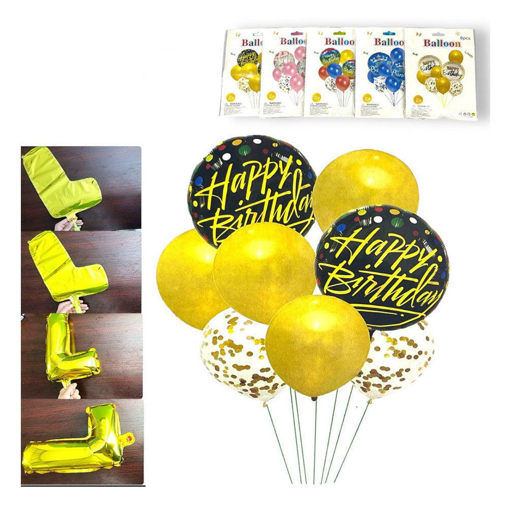 Σετ Μπαλόνια 8 Τμχ Happy Birthday σε Διάφορα Σχέδια - 1 Τμχ