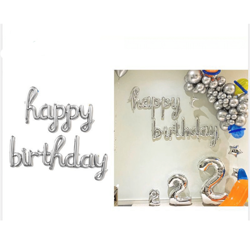 Σετ Μπαλονια Happy Birthday Ασημι 2 Τμχ