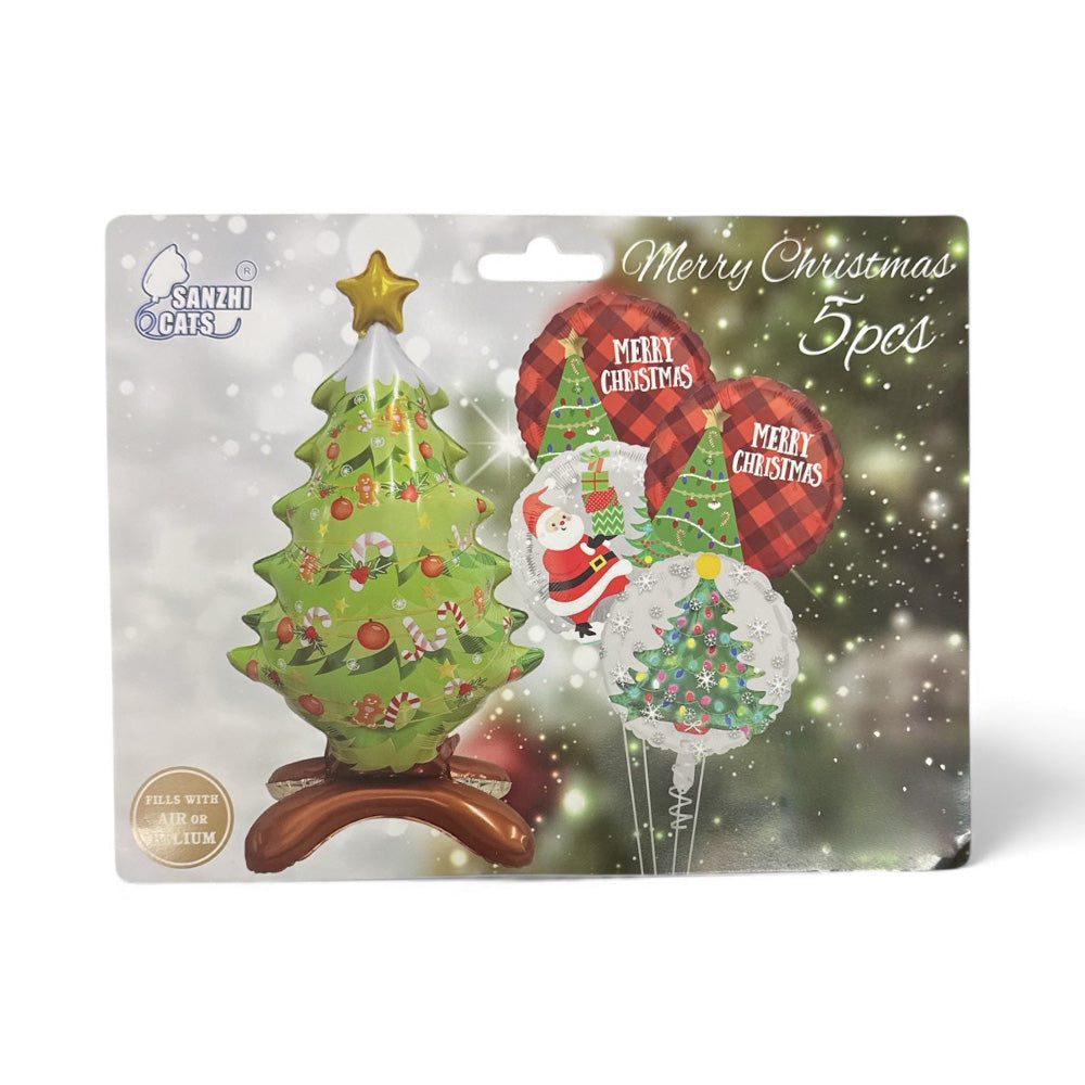 Σετ Μπαλόνια Merry Christmas Έλατο & Άγιος Βασίλης – 5 Τεμάχια