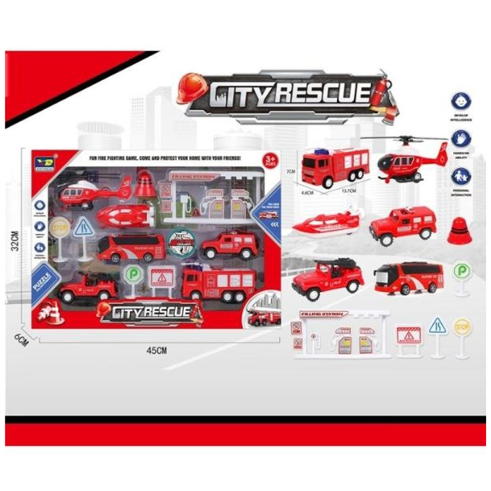 TrademarktΣετ Οχημάτων Διάσωσης Pullback Με Οδοσήμανση, Αντλίες Και Αξεσουάρ 6Τμχ 45Χ32Χ6εκpapell.gr