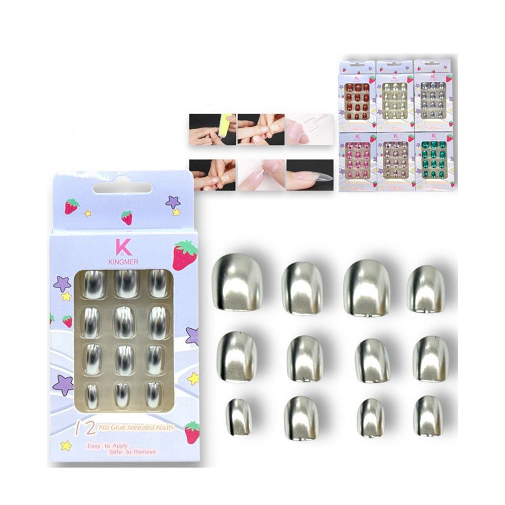 Σετ Παιδικά Νύχια Μεταλιζέ 12 Τμχ Σε 6 Χρώματα - 1 Τμχ