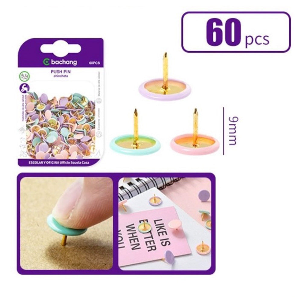 Σετ Πινέζες σε Pastel Χρώματα 9mm – 60 Τμχ