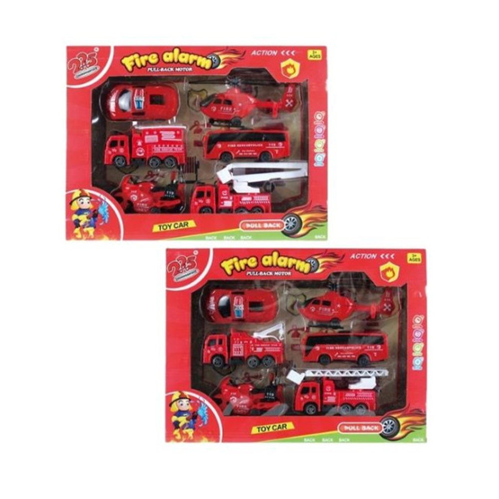 Σετ Πυροσβεστικών Οχημάτων Pull-Back 6τμχ 2 Σχέδια