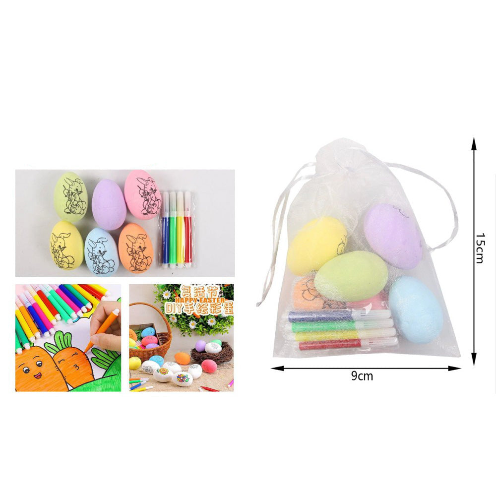 Σετ Πολύχρωμα Αυγά Χρωματισμού 6 Τμχ με Μαρκαδοράκια