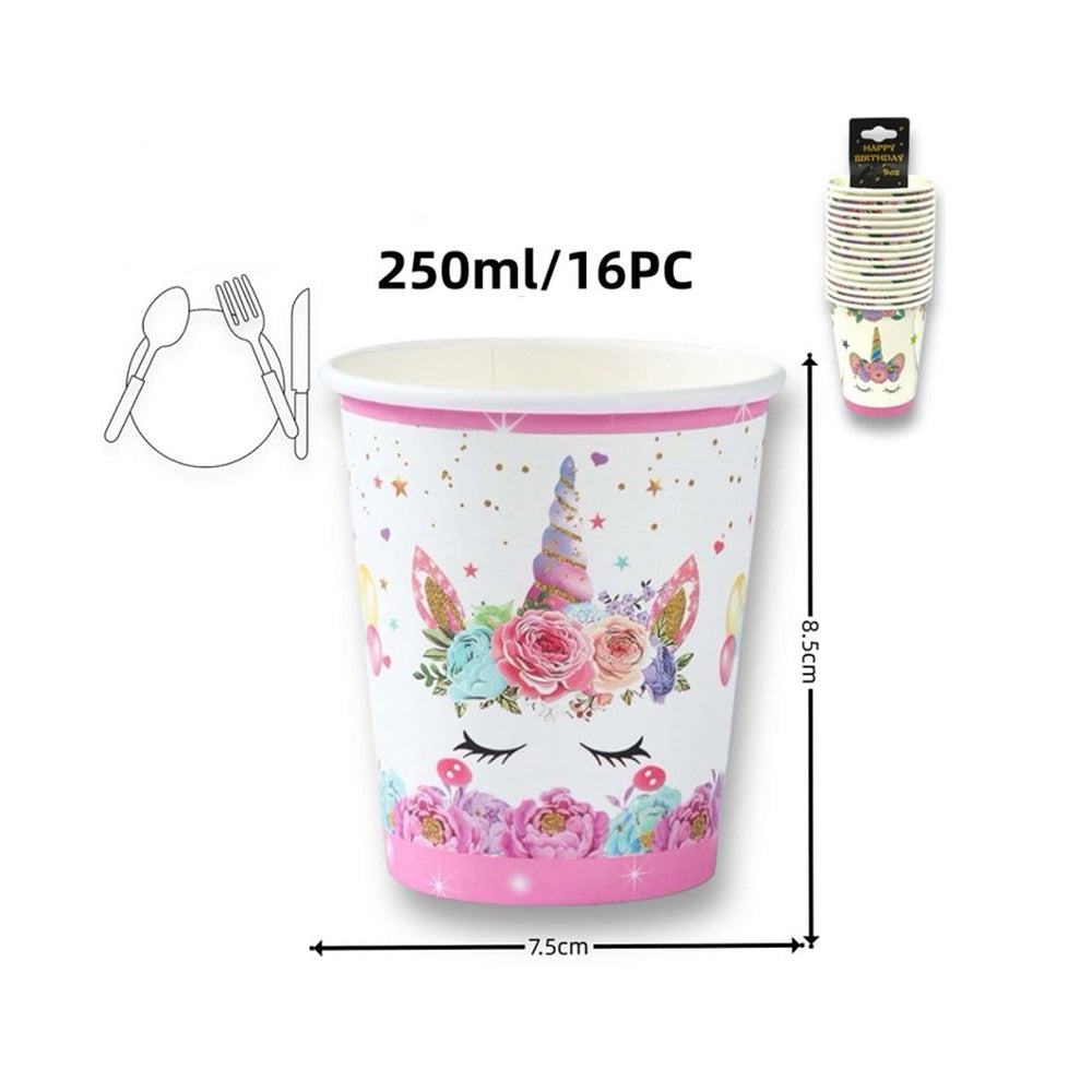 Σετ Ποτηράκια Party Μονόκερος 250 ml - 16 Τμχ