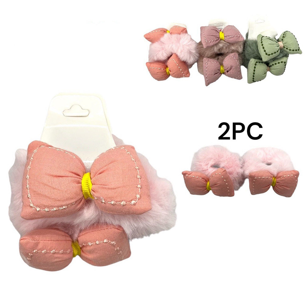 Σετ Scrunchies Μαλλιών Γούνινα Με Φιόγκο 4 Χρώματα - 1 Σετ