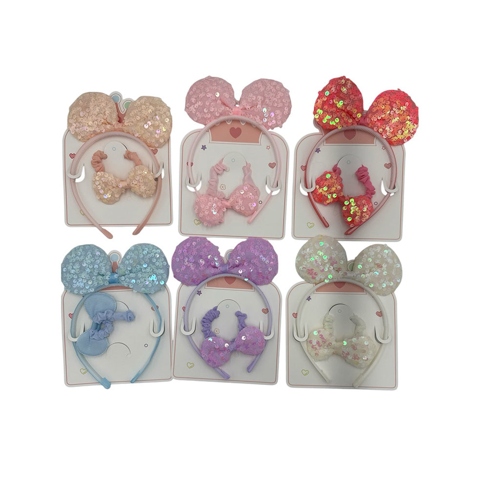 Παιδική Στέκα Μαλλιών με Αυτάκια Παγιέτα & Λαστιχάκι – 6 Χρώματα (1 Τμχ)