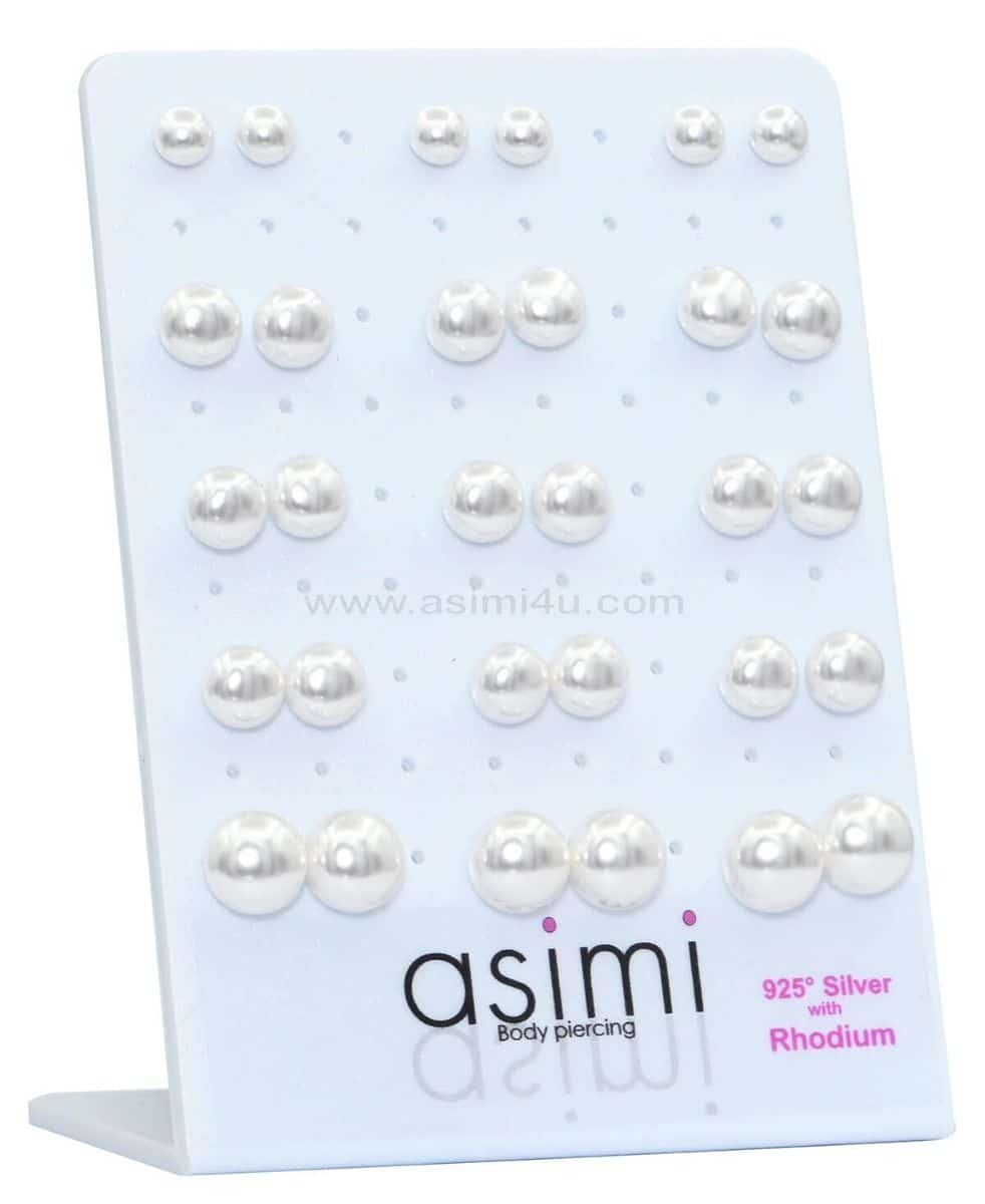 Ασημενιο Επιροδιωμενο Σκουλαρικι Fake Pearl 6-8-10Mm
