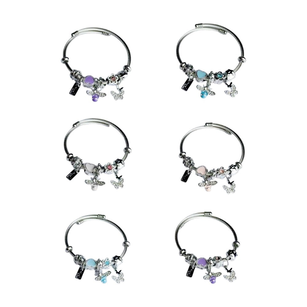 Ασημένιο Βραχιόλι με Charms & Σχέδιο Πατουσάκι σε Διάφορα Χρώματα - 1 Τμχ