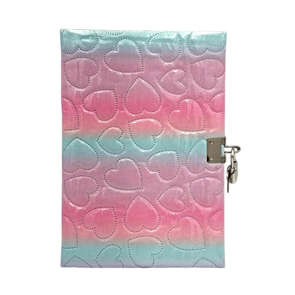 Σημειωματάριο Puffed με Καρδιές με Κλειδαριά 14,5x21 εκ σε 2 Χρώματα - 1 Τμχ