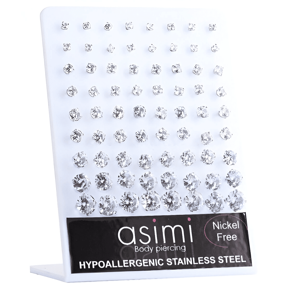 Asimi Σκουλαρίκι με Ζιργκόν Πέτρες 3–8 mm 4Clips από Χειρουργικό Ατσάλι 316L - 1 Ζευ