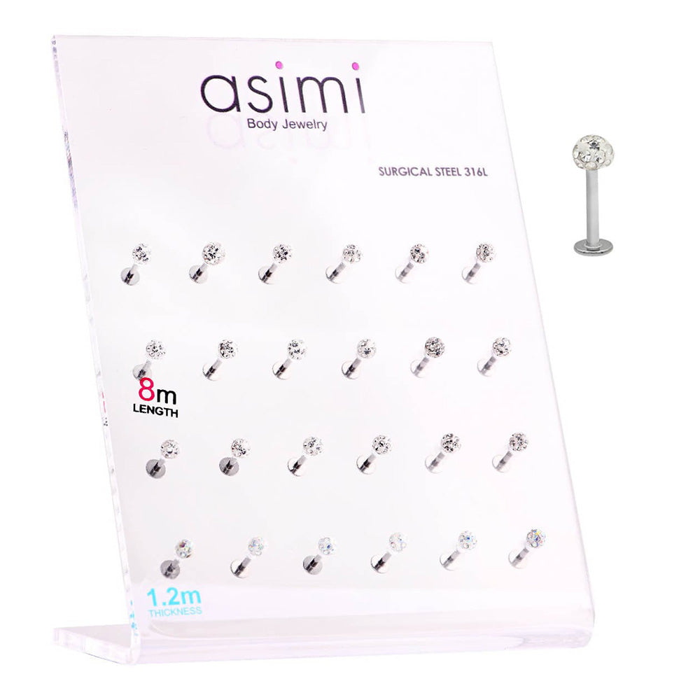 Asimi Σκουλαρίκι Χειλιού Disco Ball με Epoxy Crystal από Χειρουργικό Ατσάλι 316L - 1 Τμχ