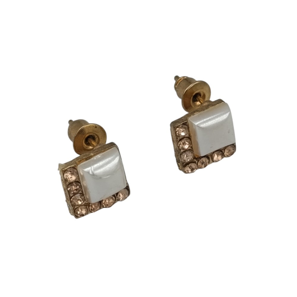 OEMΣκουλαρίκια Καρφωτά Τετράγωνα Με Πέρλα Και Ζιργκόν 1 Εκpapell.gr