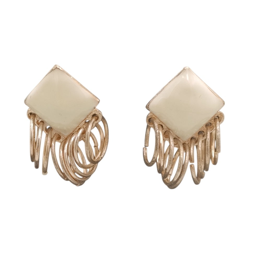 Σκουλαρίκια Καρφωτά Ρόμβο Λευκό & Κρεμαστά Κρικάκια Χρυσό 2 Εκ