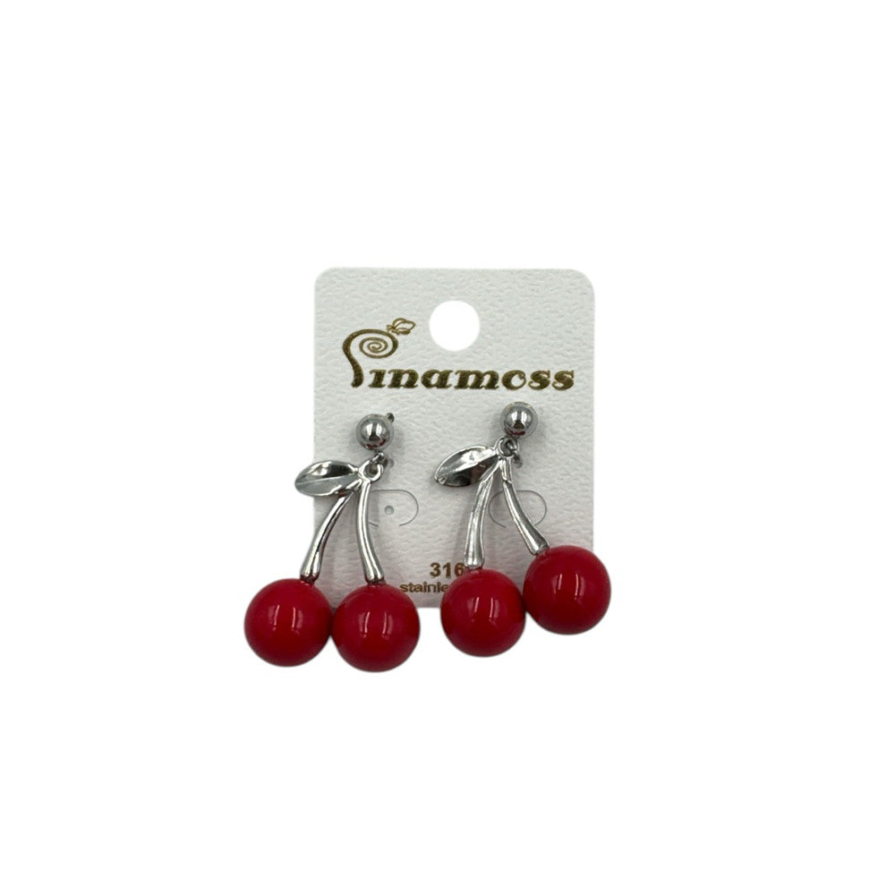 OEMΣκουλαρίκια Κρεμαστά Ασημί Κερασάκια Από Ανοξείδωτο Ατσάλι 316 Lpapell.gr