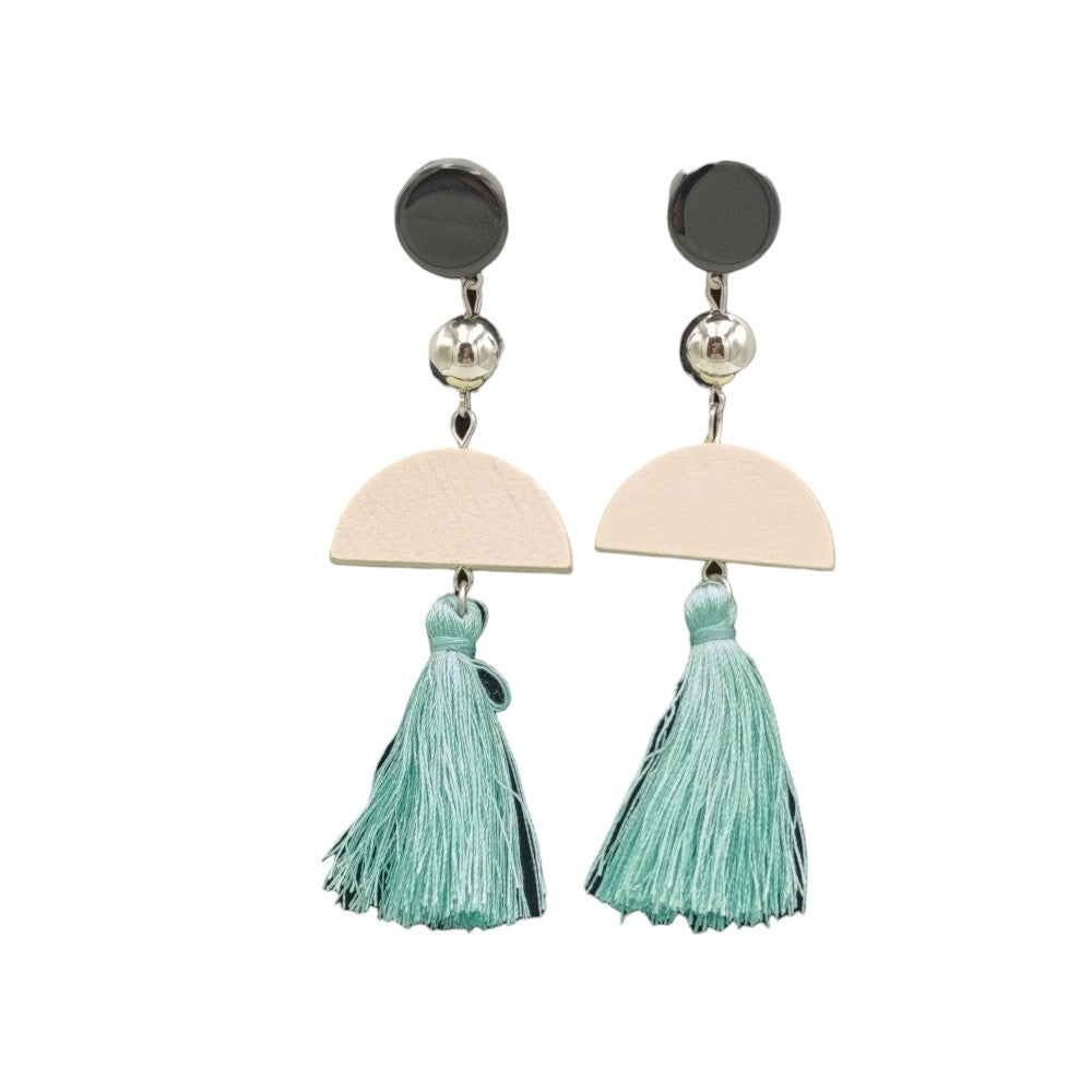 Σκουλαρίκια Κρεμαστά Με Φουντίτσα 4 Χρώματα - 1 Τμχ