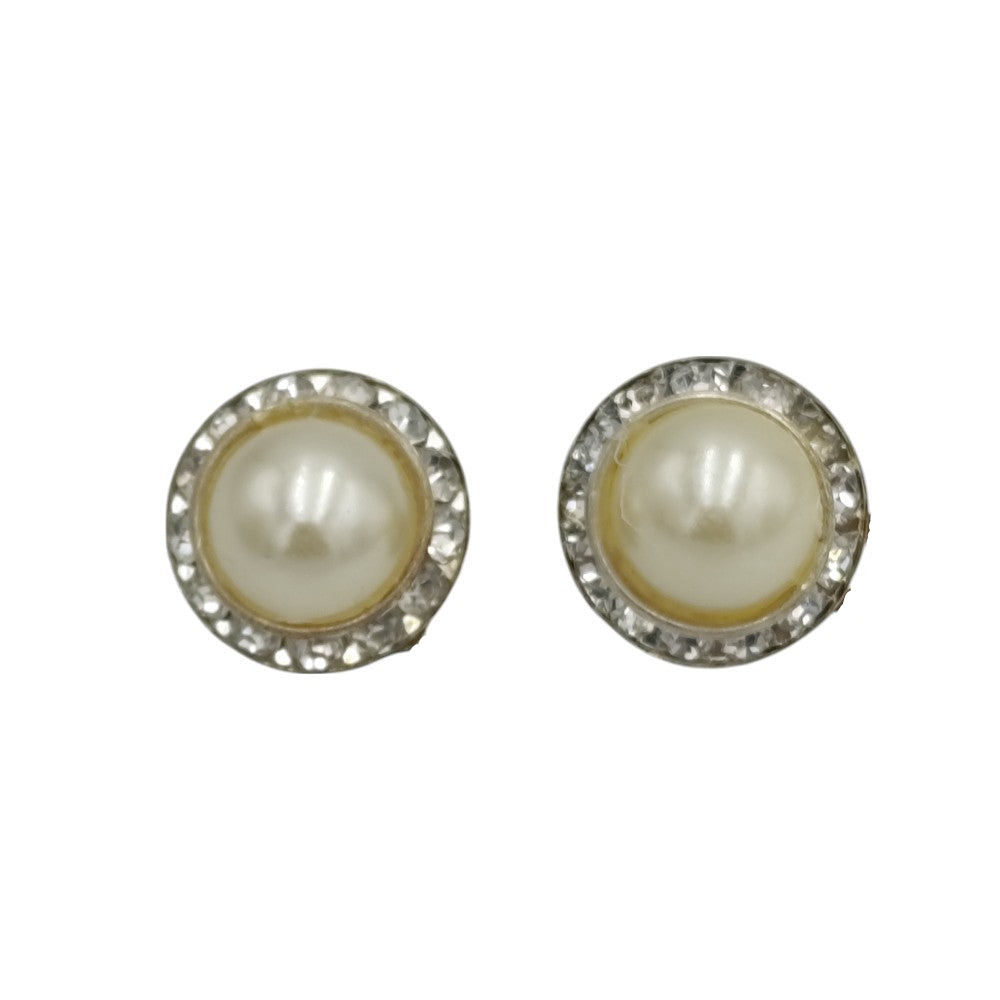 Σκουλαρίκια Με Κλιπ Στρογγυλά Με Πέρλα & Περιμετρικά Ζιργκόν