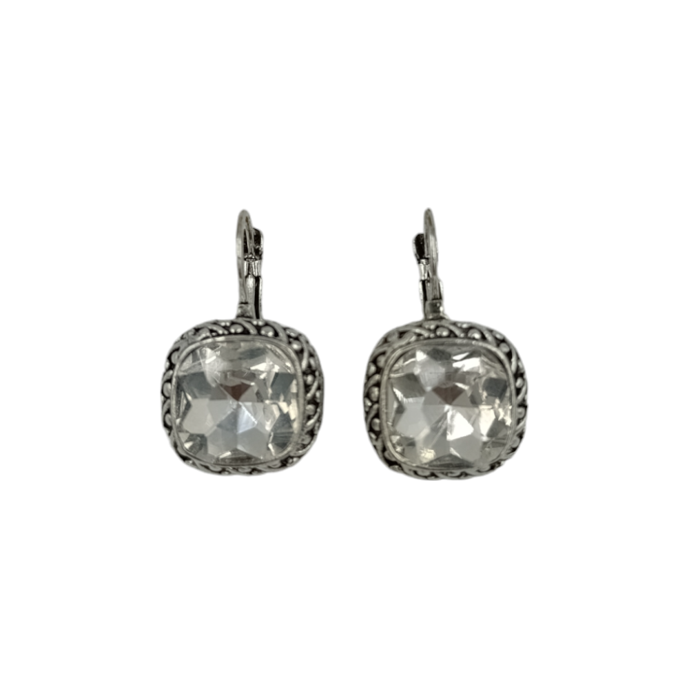 OEMΣκουλαρίκια Κρεμαστά Με Ασημί Περίγραμμα Και Τετράγωνο Πετράδι 2εκ 7 Χρώματαpapell.gr