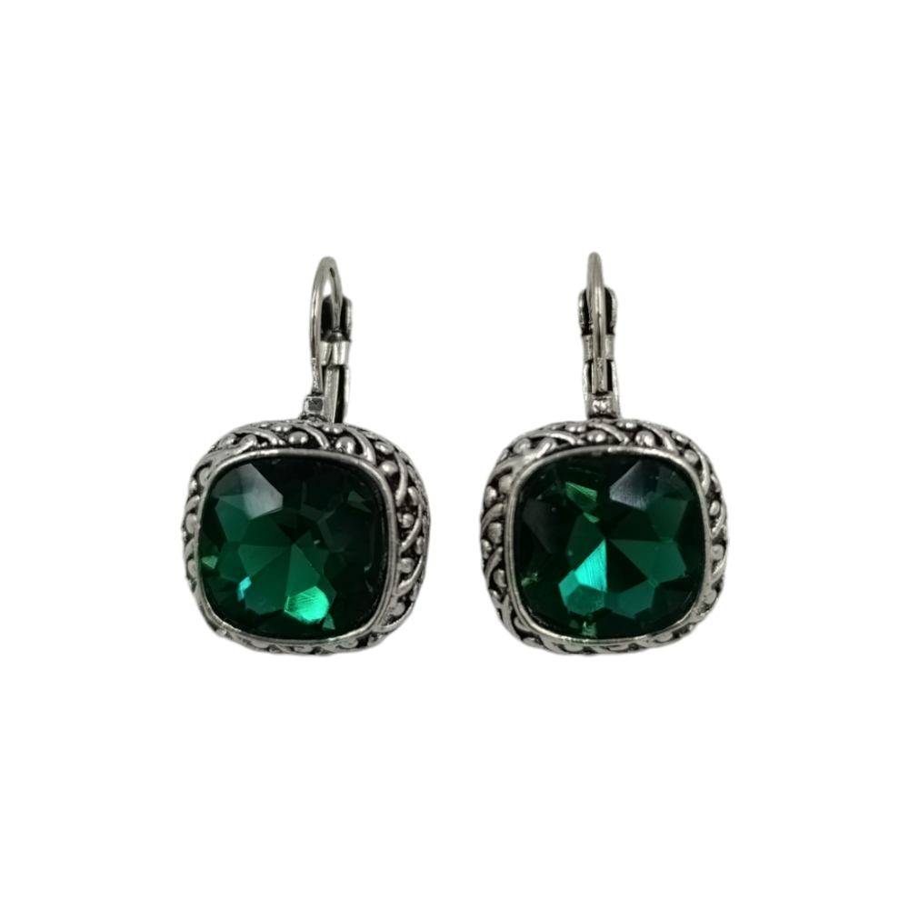 OEMΣκουλαρίκια Κρεμαστά Με Ασημί Περίγραμμα Και Τετράγωνο Πετράδι 2εκ 7 Χρώματαpapell.gr