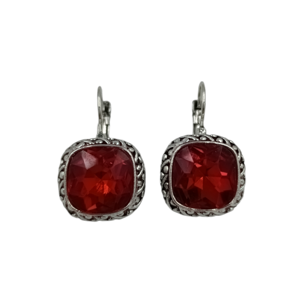 OEMΣκουλαρίκια Κρεμαστά Με Ασημί Περίγραμμα Και Τετράγωνο Πετράδι 2εκ 7 Χρώματαpapell.gr