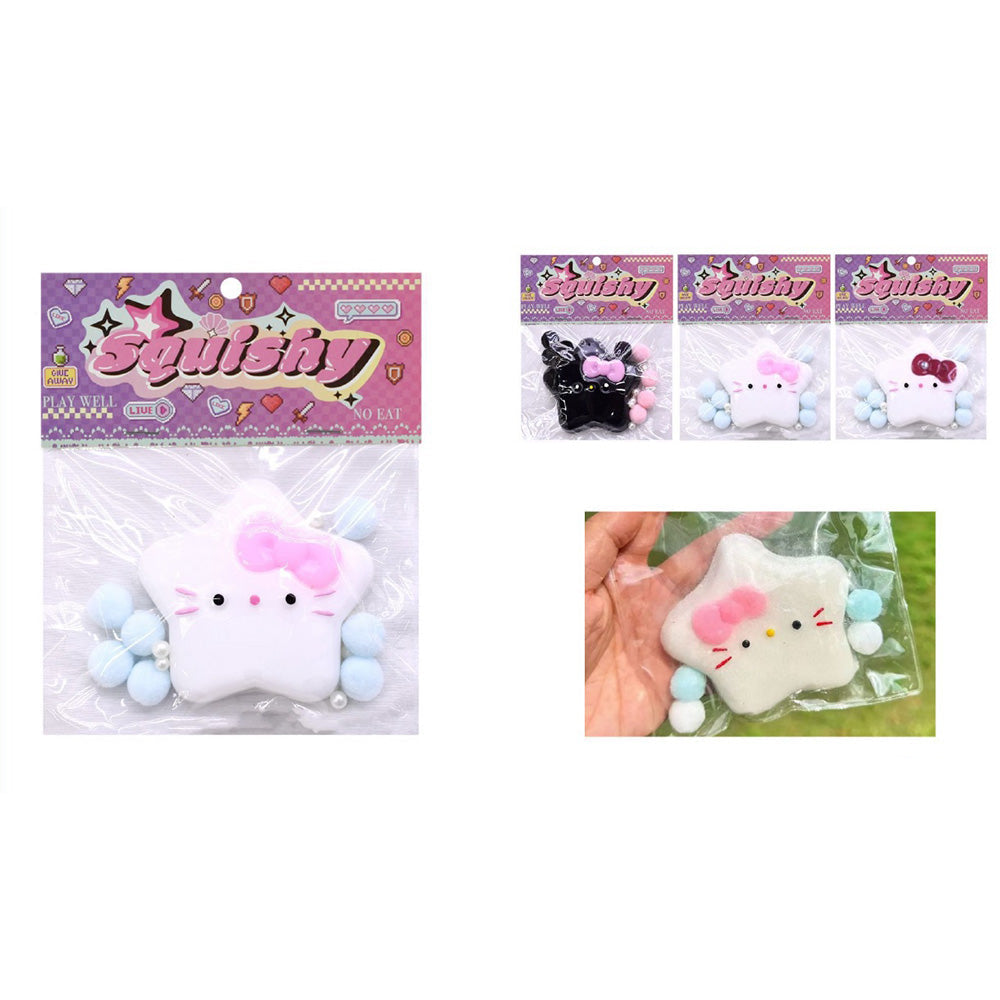 OEMSquishy Antistress Pinch Αστέρι Με Φιόγκο Πέρλα & Pom Pom 3 Χρώματα - 1 Τμχpapell.gr