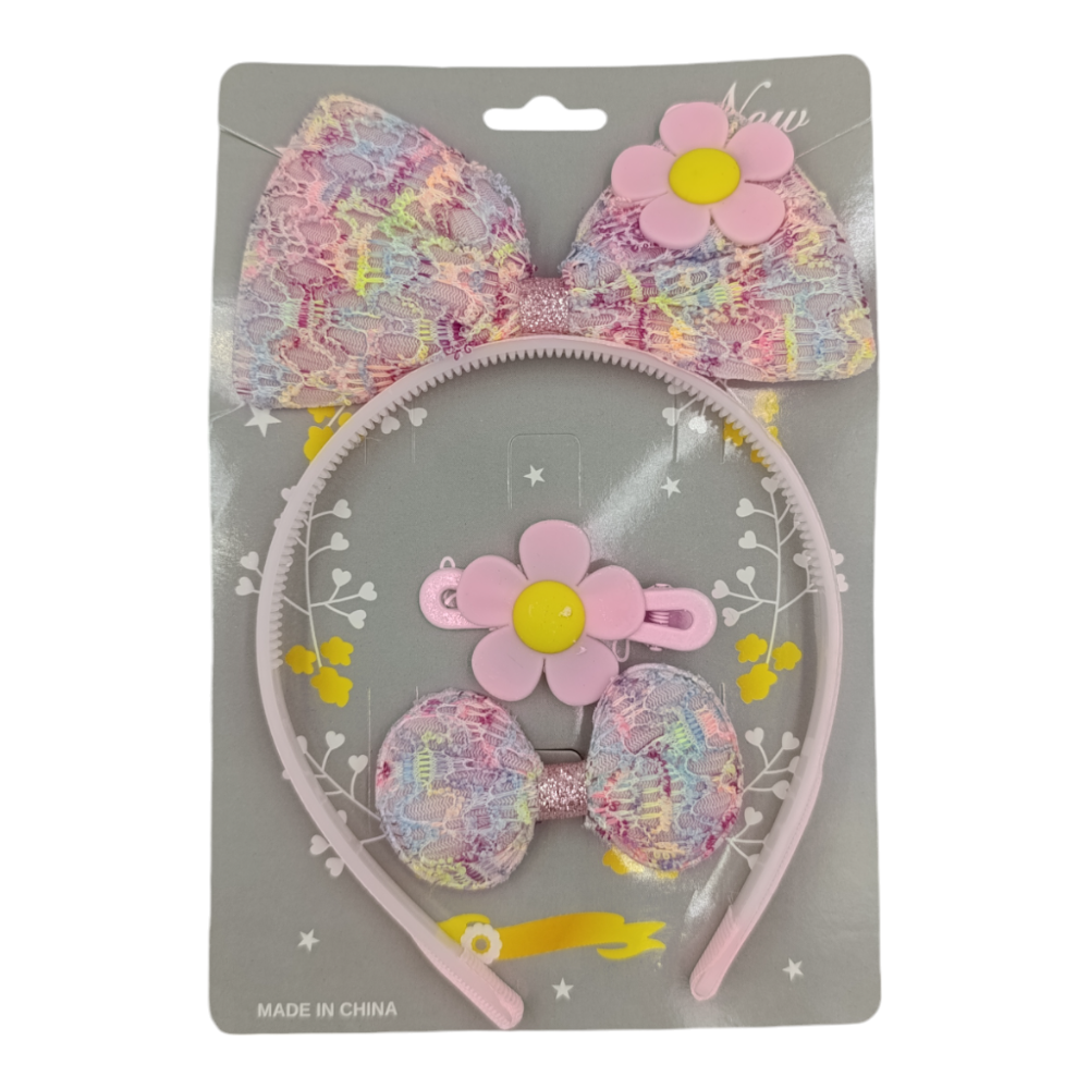 Παιδικό Σετ Στέκα- 2 Κλιπς Μαλλιών Φιόγκος 3 Χρώματα