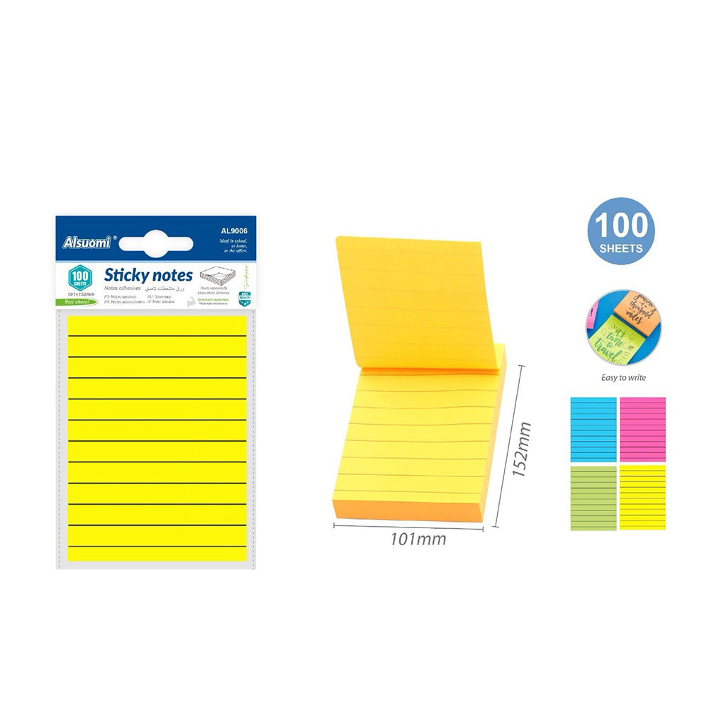 Sticky Notes Με Γραμμές 101x152mm 100 Φύλλα - 4 Χρώματα - 1 Τμχ